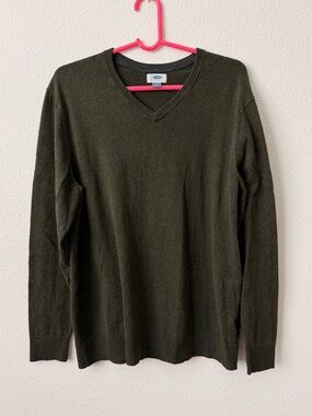 Old Navy Dark Olive V-Neck Long Sleeve Men's Sweater